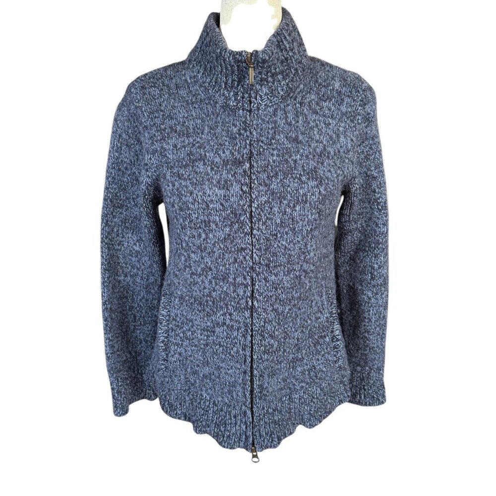 L.L. Bean blue lambswool long sleeve high collar zip up sweater jacket SP